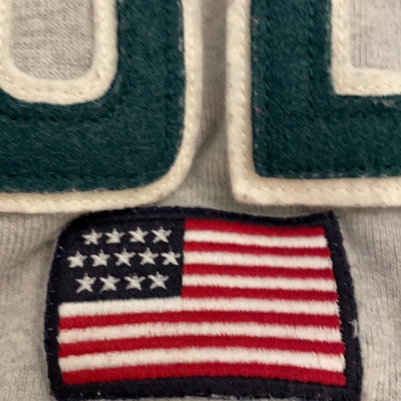 VTG Polo by Ralph Lauren Gray Sweatshirt Raised Felt Lettering USA Flag XL - Picture 6 of 15